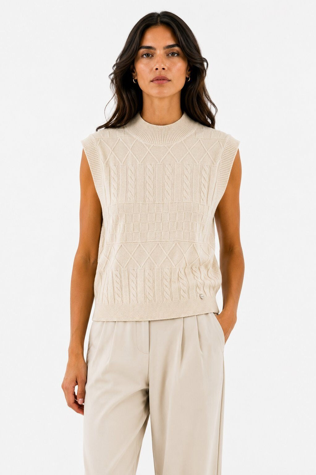 LUJKT5 Ecru Jacquard Knit Tank Top