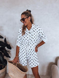 SWPDSWH Gauze Cotton Polka Dot Shirt and Shorts Set White