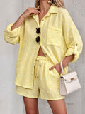 SWPDSYE Gauze Cotton Polka Dot Shirt and Shorts Set Yellow