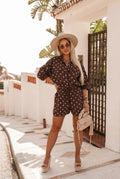 SWPDSBR Gauze Cotton Polka Dot Shirt and Shorts Set Brown