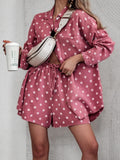 SWPDSPK Gauze Cotton Polka Dot Shirt and Shorts Set Pink