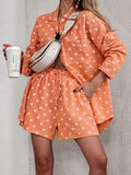 SWPDSOR Gauze Cotton Polka Dot Shirt and Shorts Set Orange