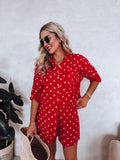 SWPDSRD Gauze Cotton Polka Dot Shirt and Shorts Set Red