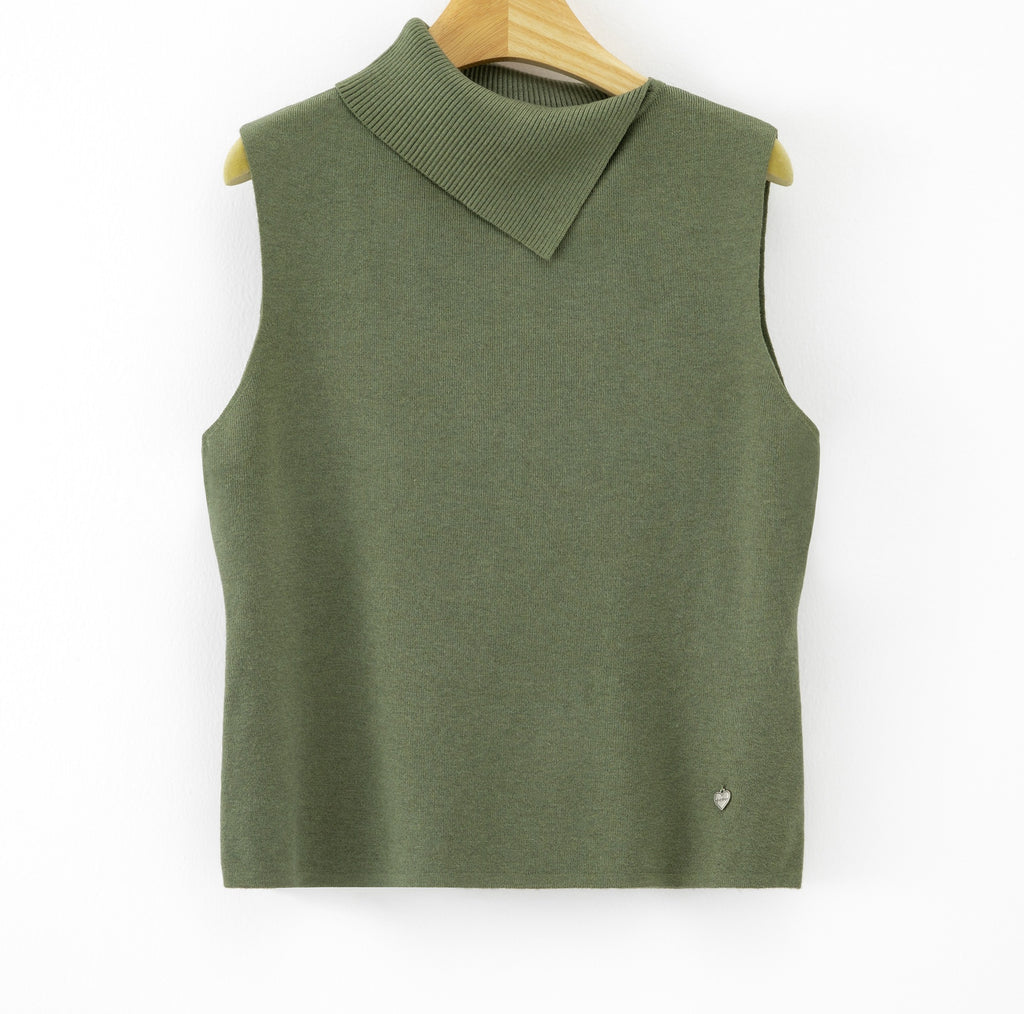 LUACT8 Khaki Asymmetric Collar Top
