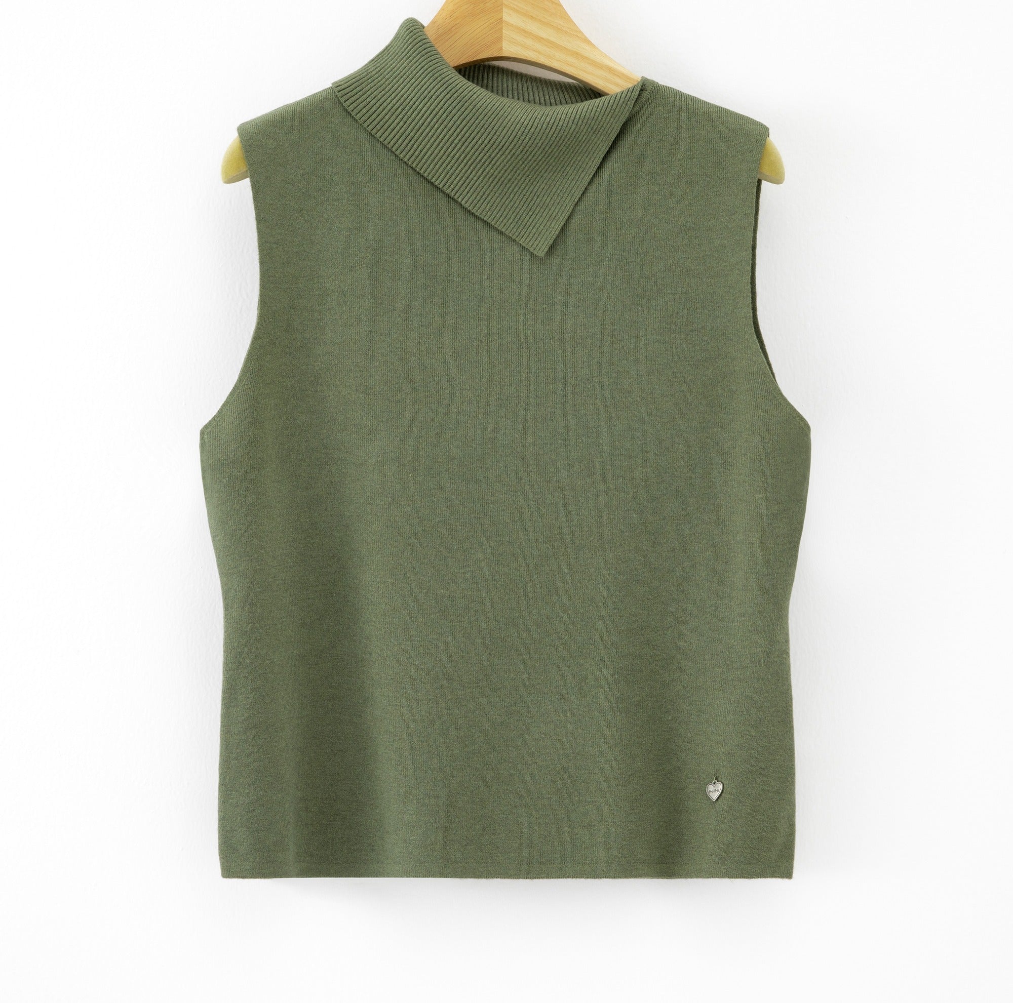 LUACT8 Khaki Asymmetric Collar Top