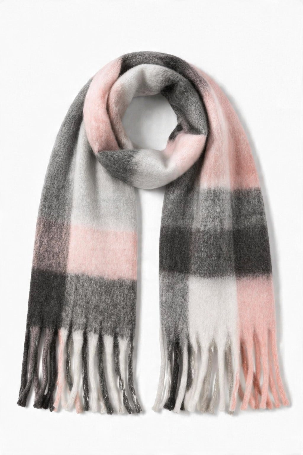JA13 Pink Charcoal Plaid Scarf