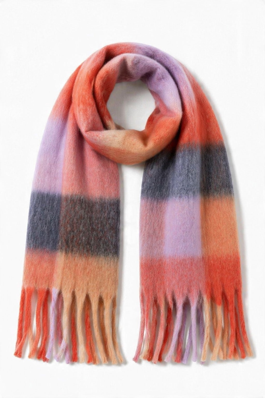 JA15 Coral Lilac Plaid Scarf