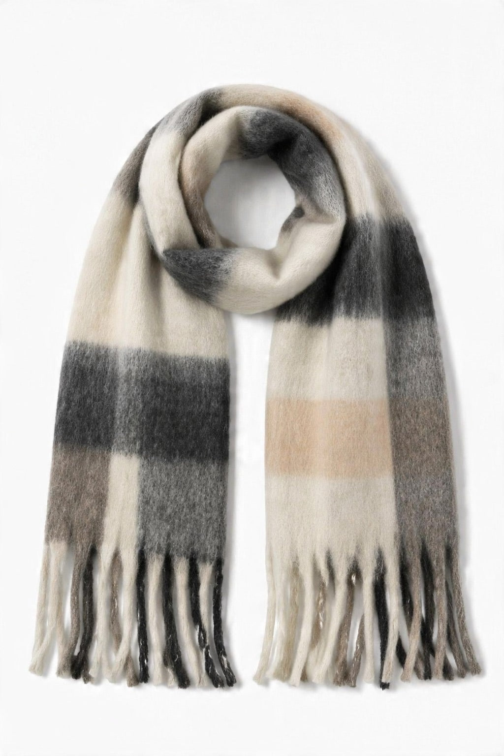 JA20 Cream Charcoal Plaid Scarf