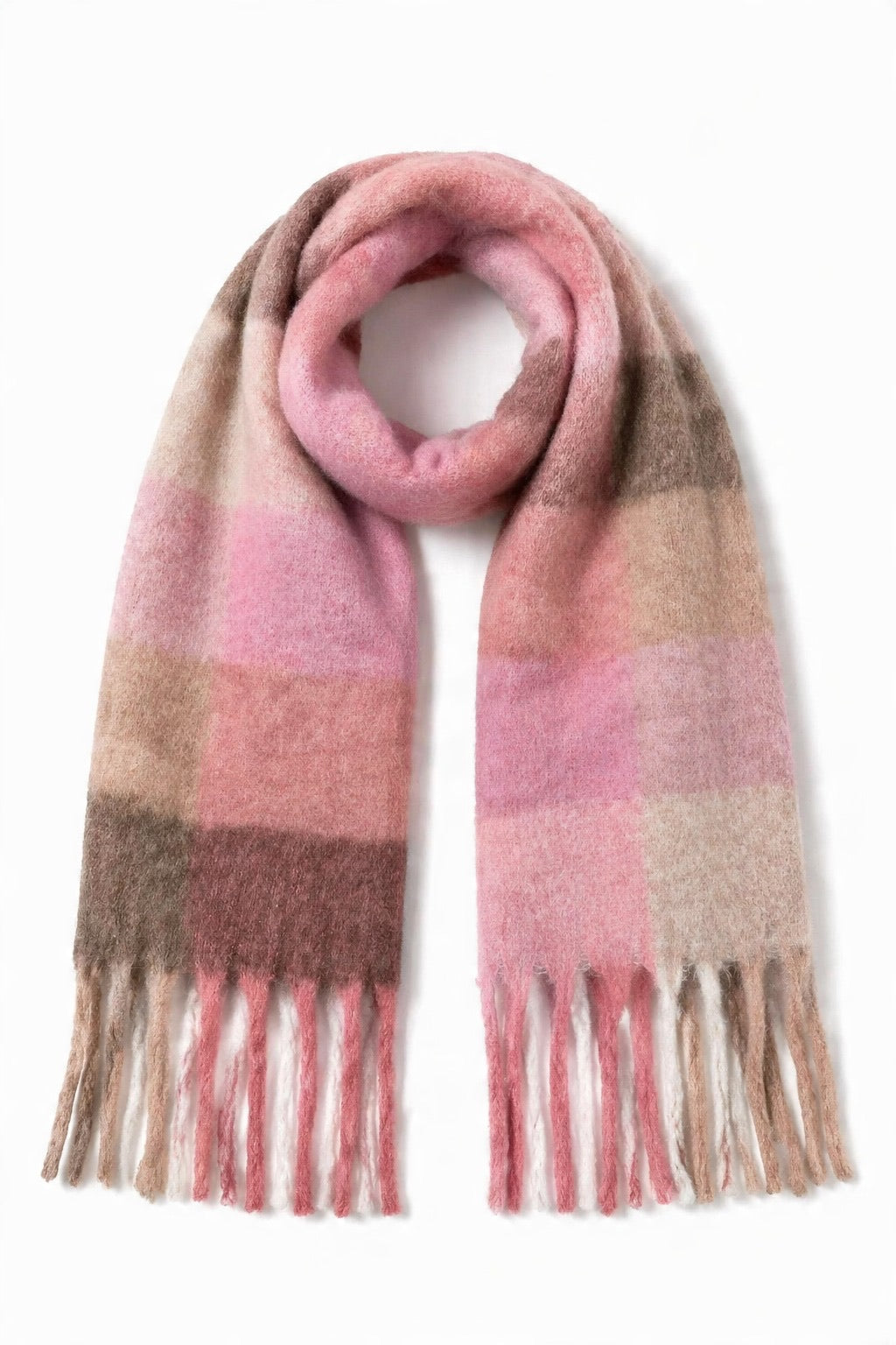 JA25 Pink Brown Plaid Scarf