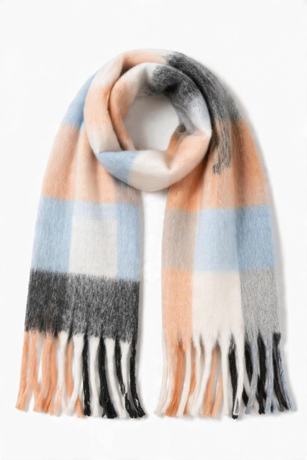 JA26 Peach Blue Plaid Scarf