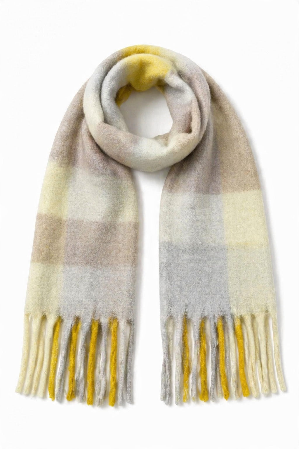 JA27 Yellow Taupe Plaid Scarf