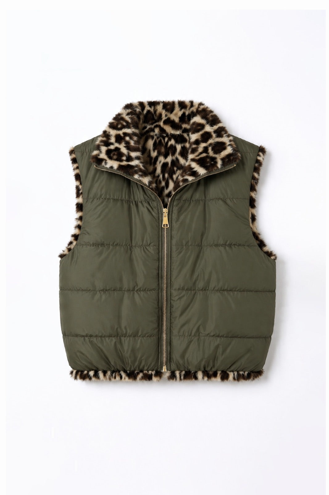 JA73 Olive Reversible Leopard Vest