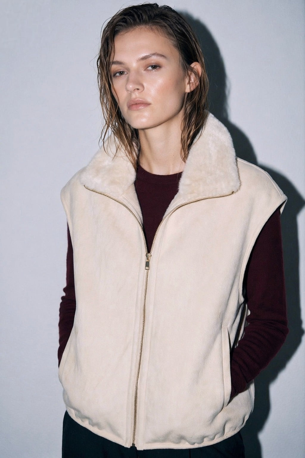 JA75 Beige Reversible Faux Suede Vest