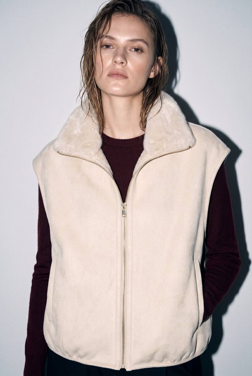 JA75 Beige Reversible Faux Suede Vest