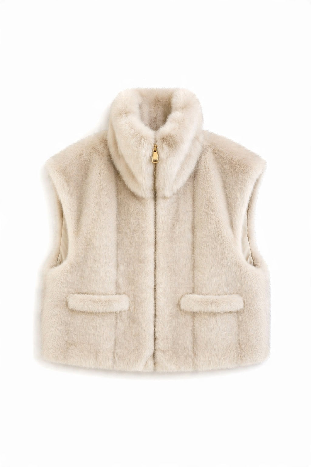 JA32 Beige Faux Fur Pocket Vest