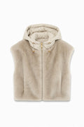 JA79 Beige Reversible Hooded Faux Fur Vest