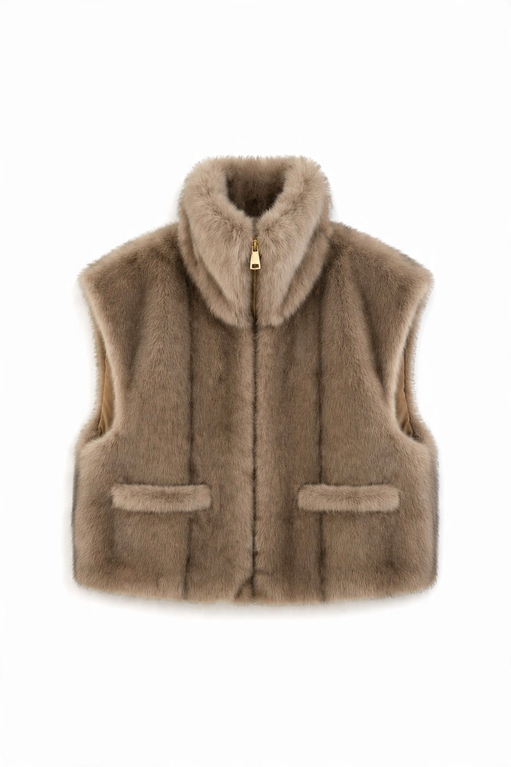 JA33 Taupe Faux Fur Pocket Vest