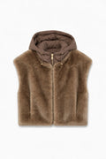 JA80 Taupe Reversible Hooded Faux Fur Vest