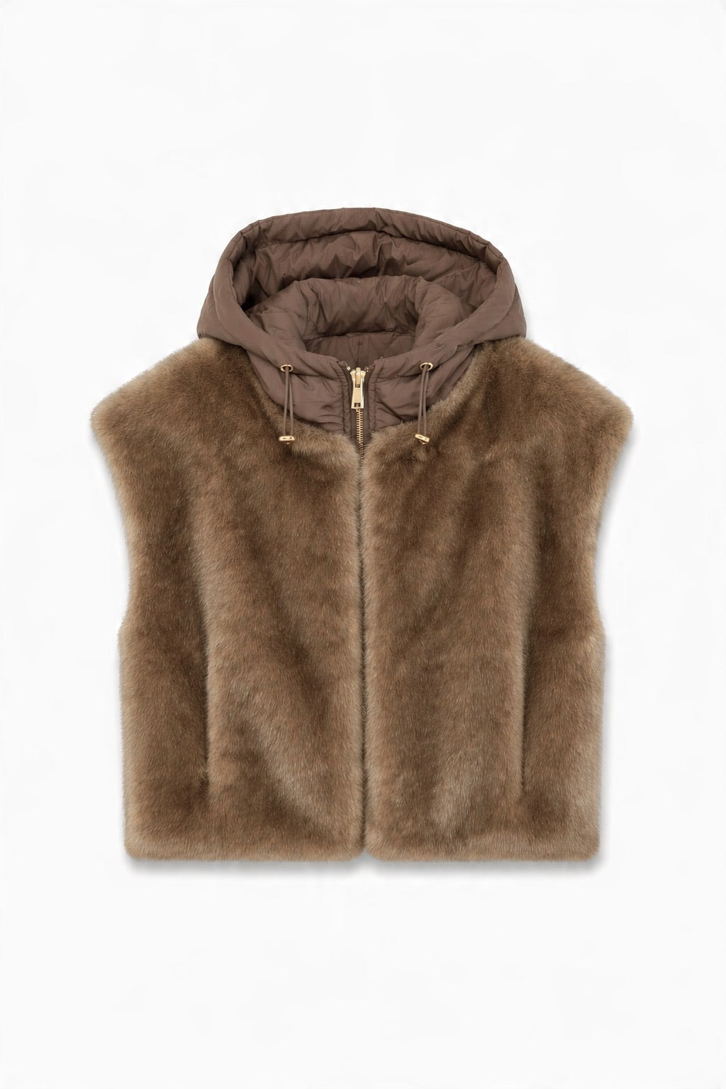 JA80 Taupe Reversible Hooded Faux Fur Vest