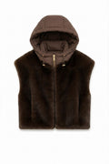 JA81 Brown Reversible Hooded Faux Fur Vest