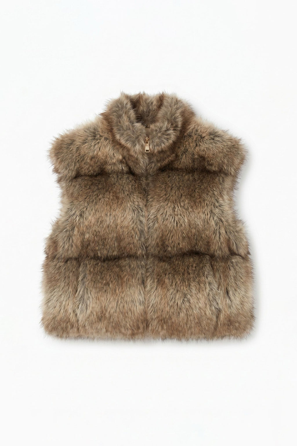 JA82 Taupe Tiered Faux Fur Vest