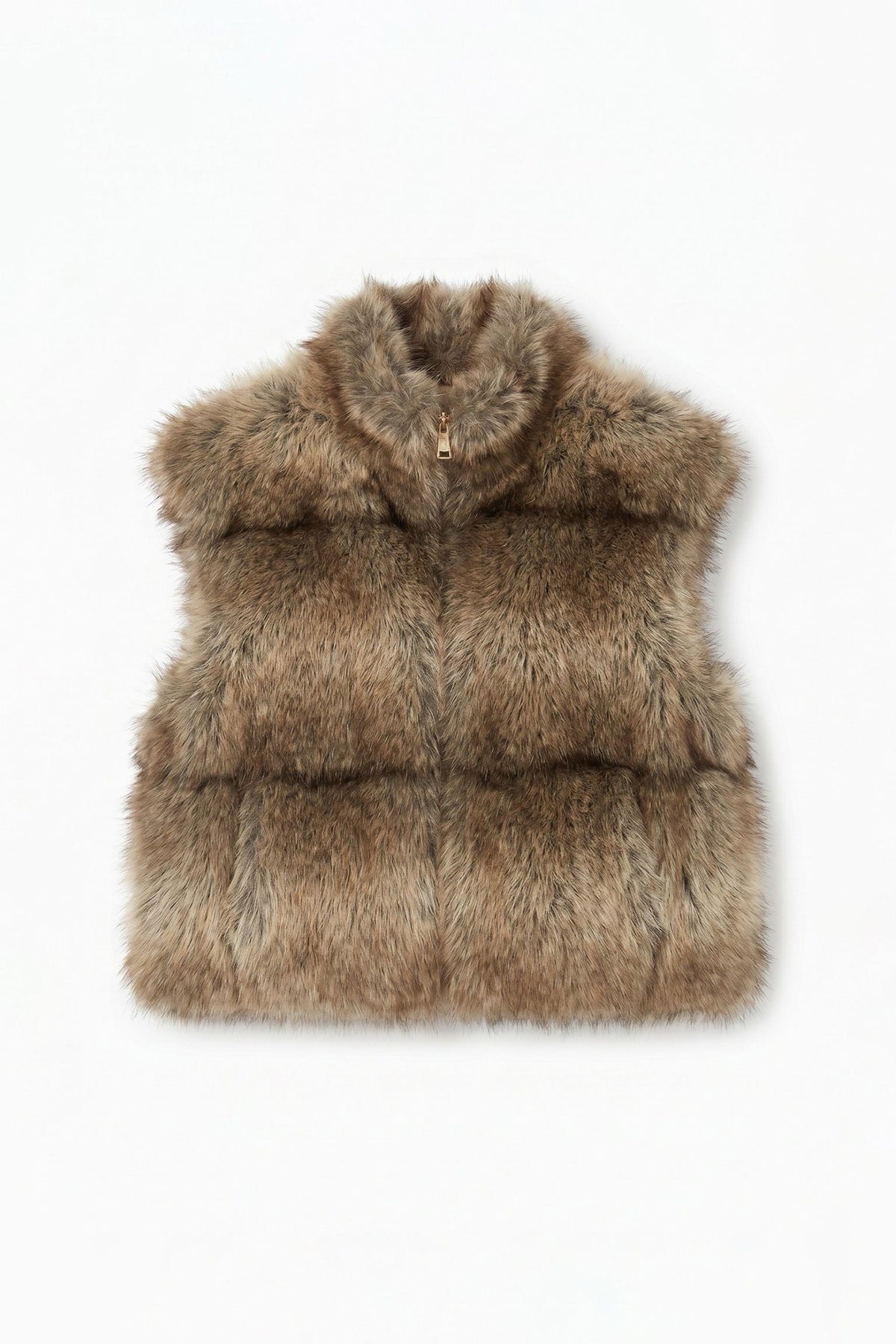 JA82 Taupe Tiered Faux Fur Vest