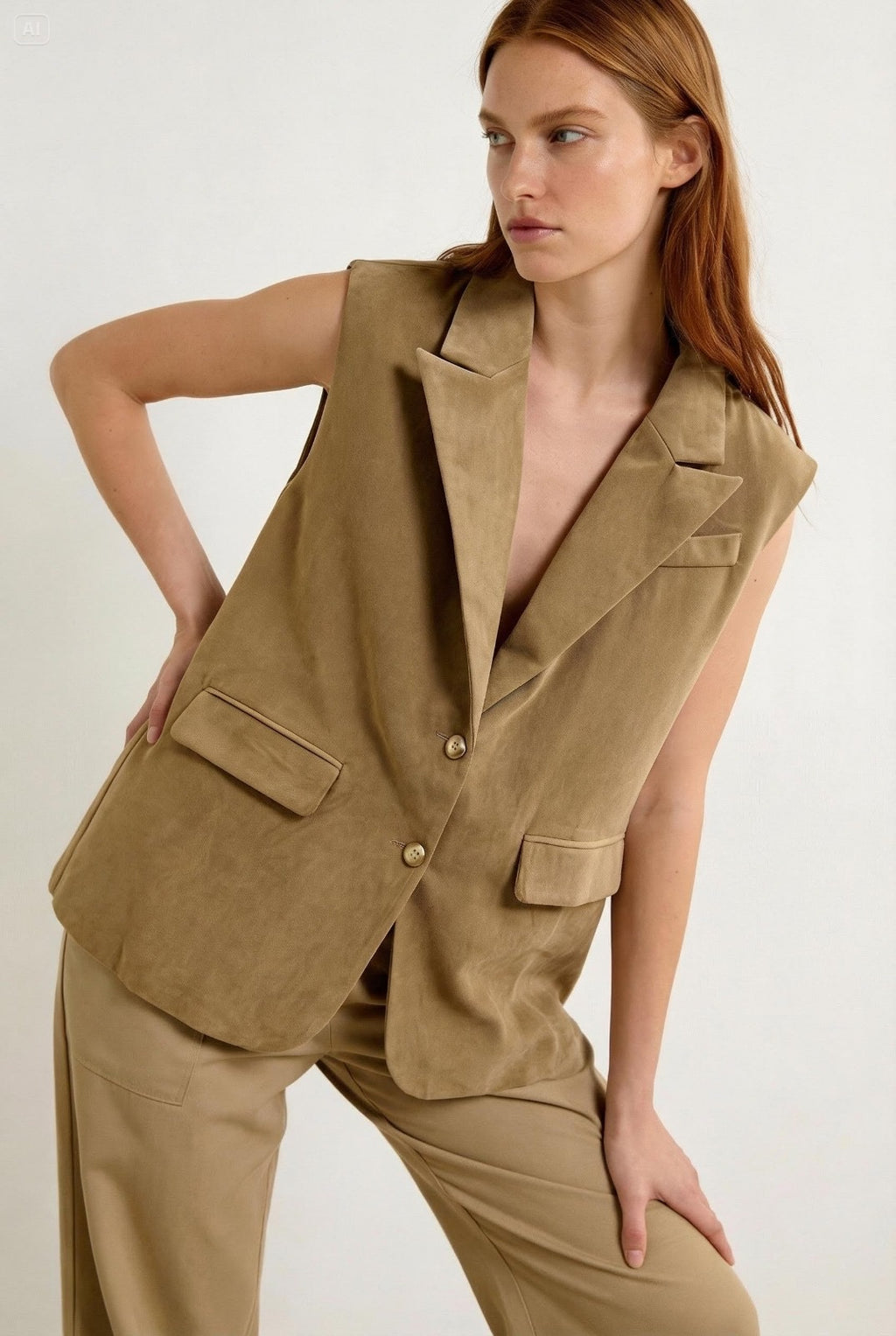 JA86 Camel Faux Suede Tailored Vest