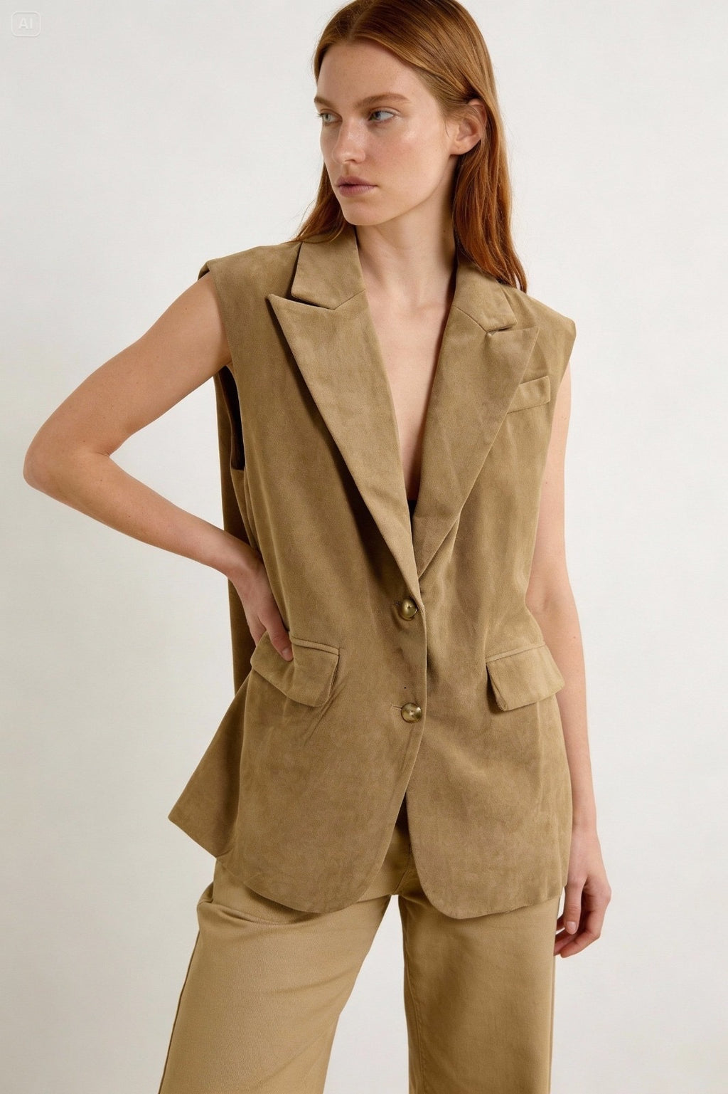 JA86 Camel Faux Suede Tailored Vest