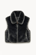 JA88 Black Collared Faux Fur Vest