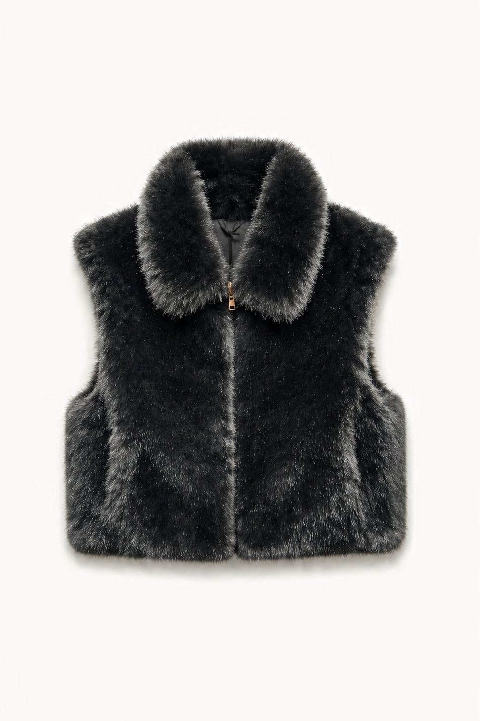 JA88 Black Collared Faux Fur Vest