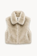 JA89 Beige Collared Faux Fur Vest