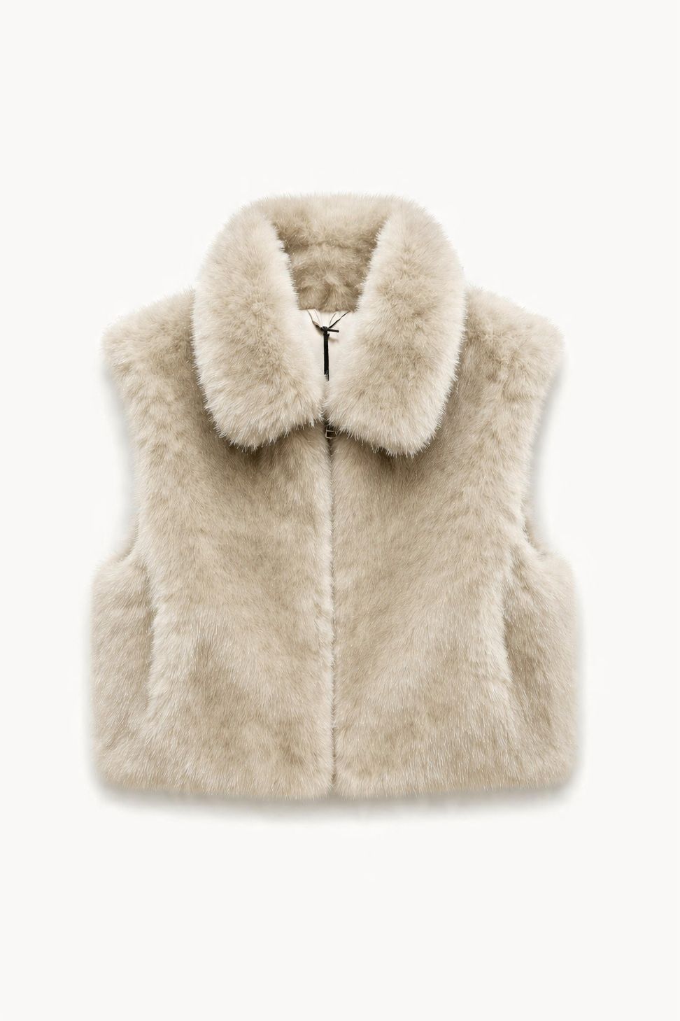 JA89 Beige Collared Faux Fur Vest