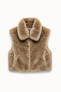 JA90 Taupe Collared Faux Fur Vest