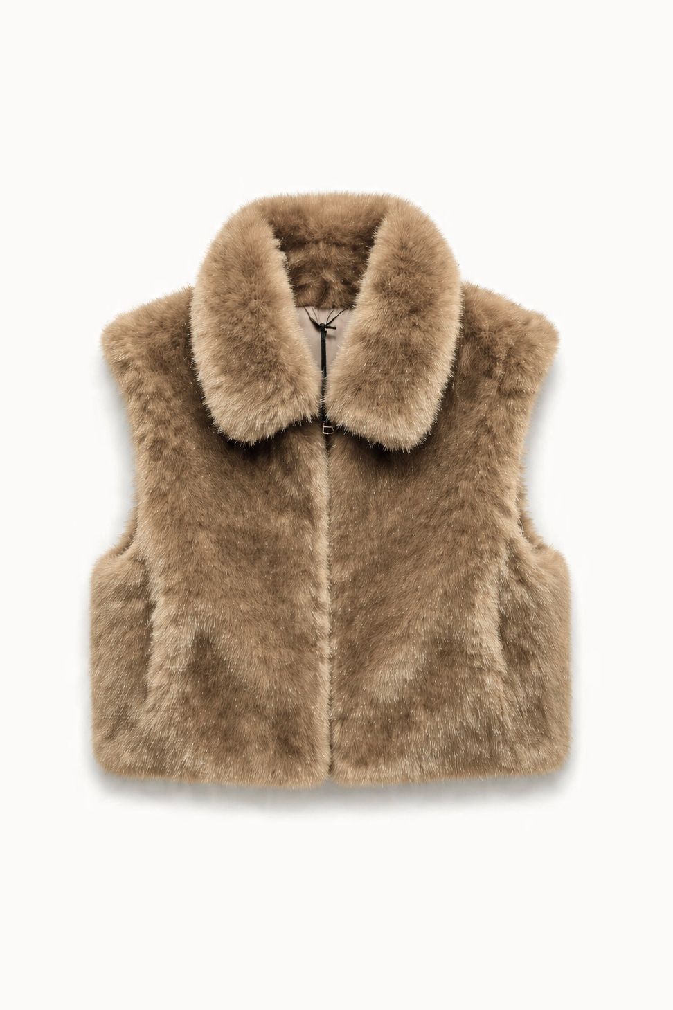 JA90 Taupe Collared Faux Fur Vest