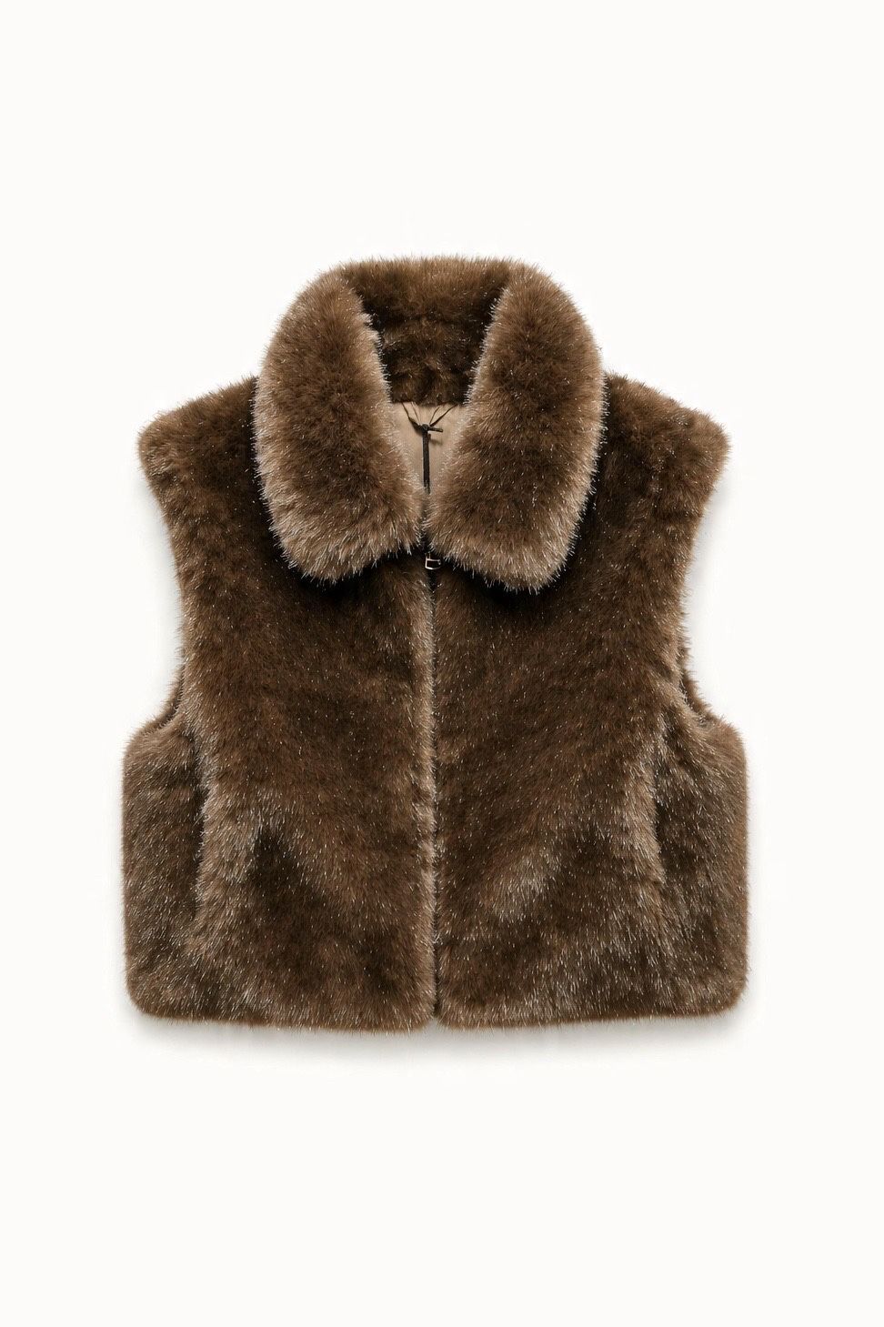 JA91 Brown Collared Faux Fur Vest