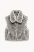 JA92 Light Gray Collared Faux Fur Vest