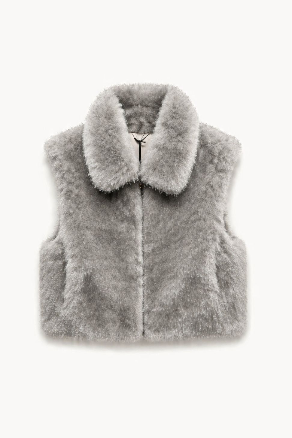 JA92 Light Gray Collared Faux Fur Vest