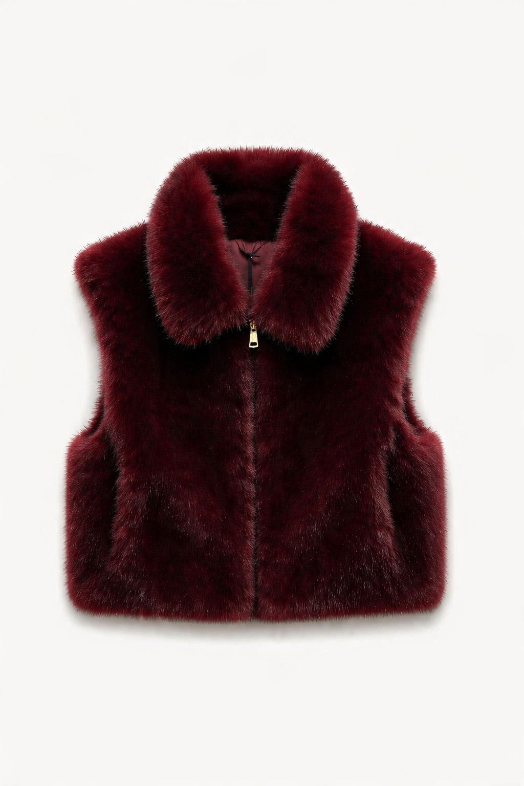 JA94 Wine Collared Faux Fur Vest