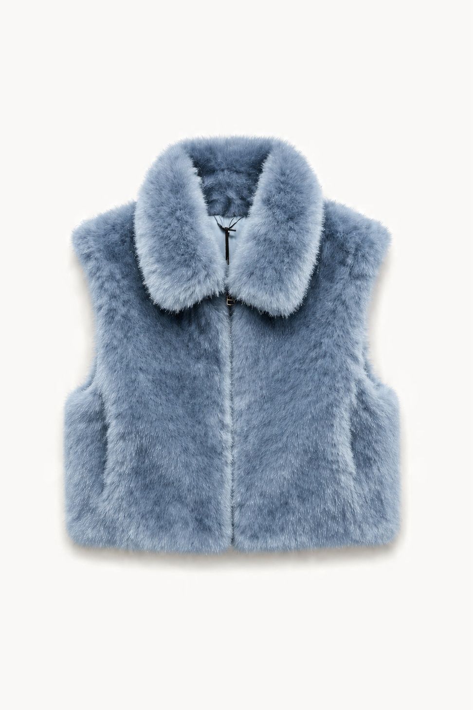 JA95 Light Blue Collared Faux Fur Vest