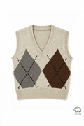 JA96 Beige Argyle Knit Sweater Vest