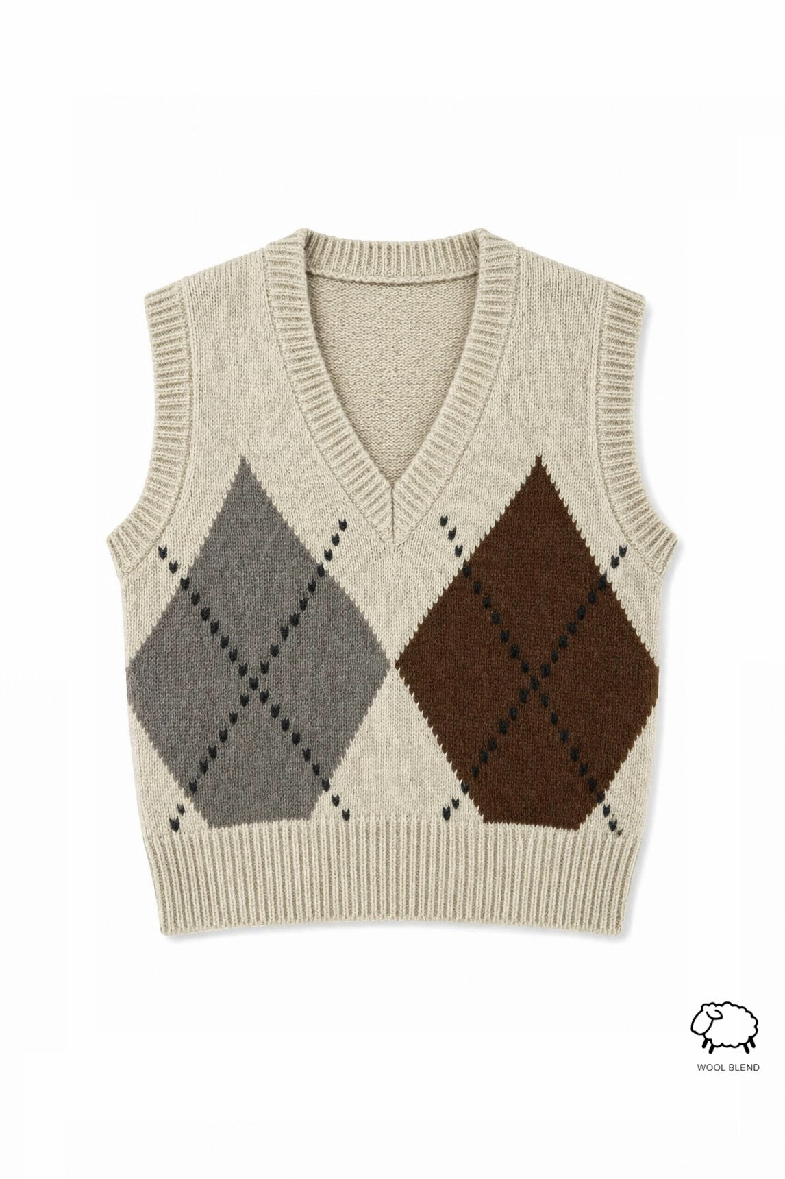 JA96 Beige Argyle Knit Sweater Vest