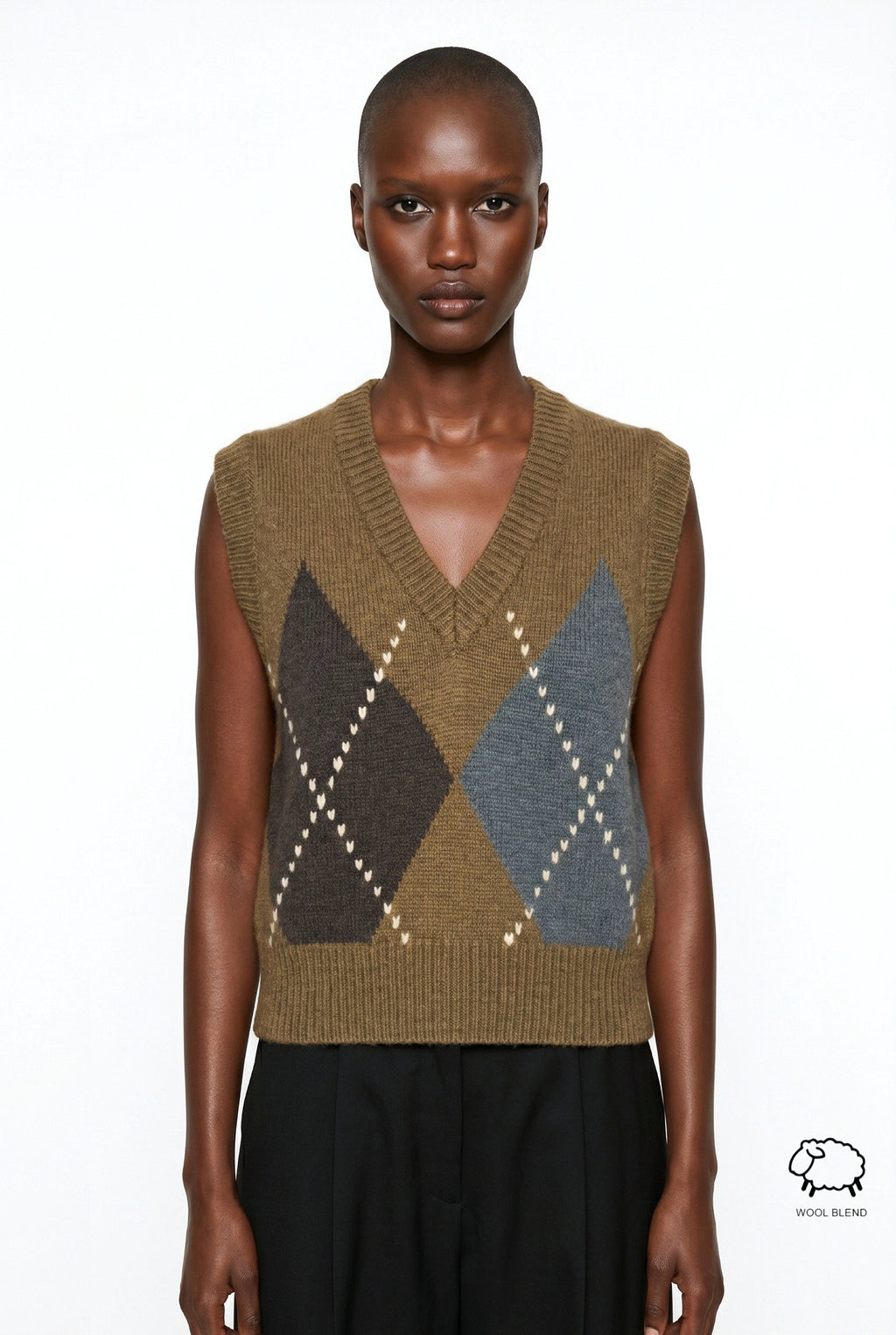 JA97 Olive Argyle Knit Sweater Vest
