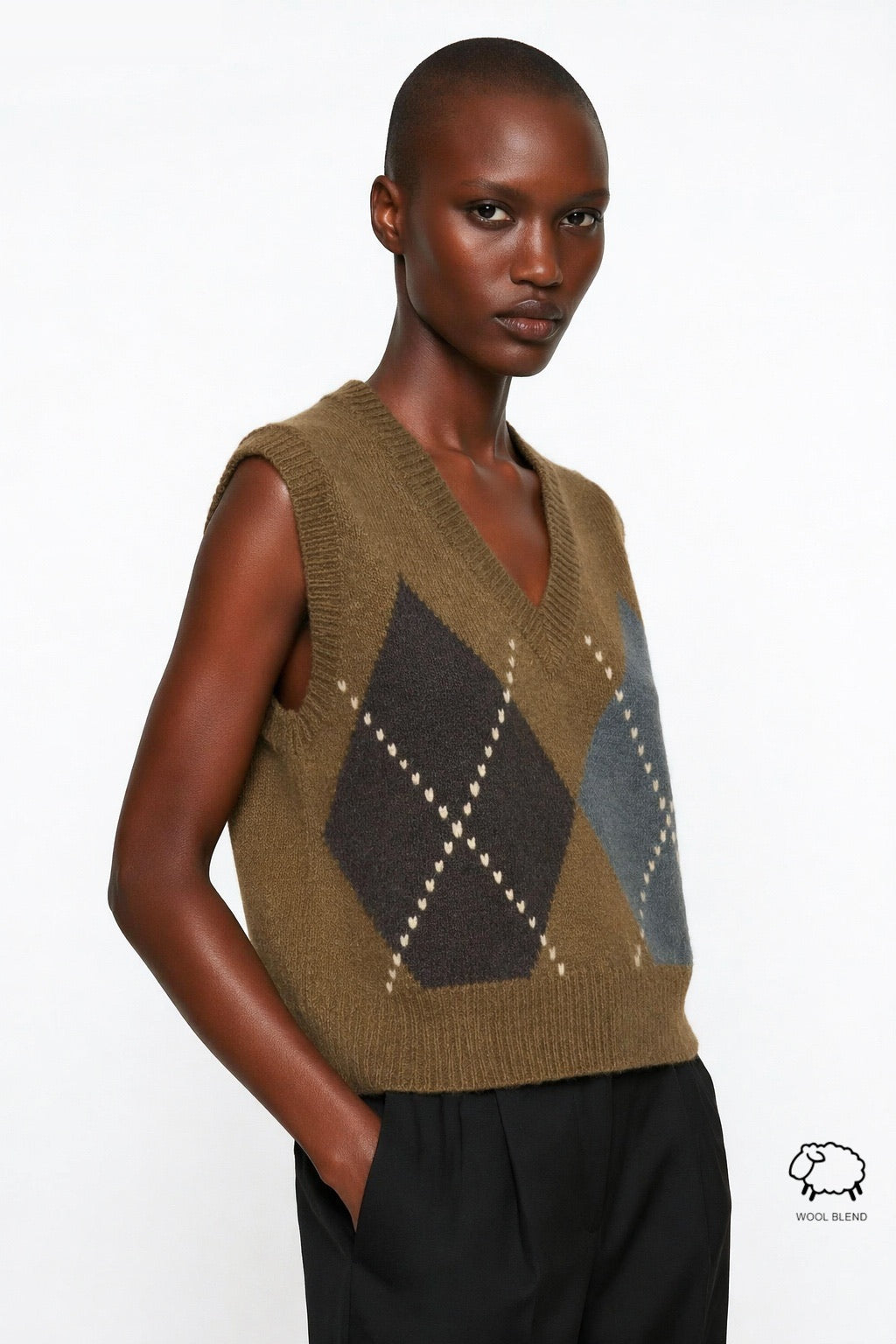 JA97 Olive Argyle Knit Sweater Vest