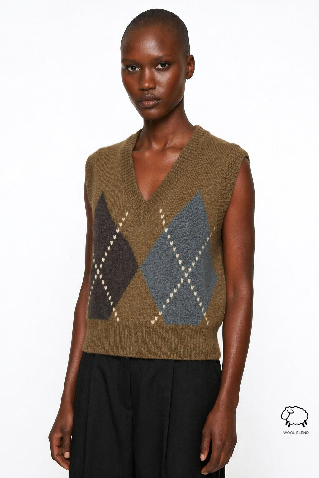 JA97 Olive Argyle Knit Sweater Vest