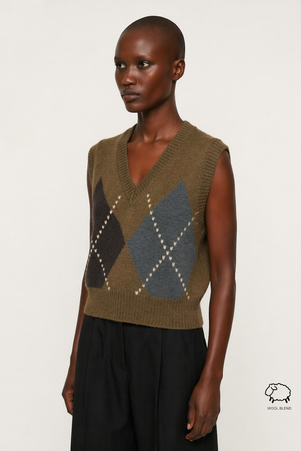 JA97 Olive Argyle Knit Sweater Vest