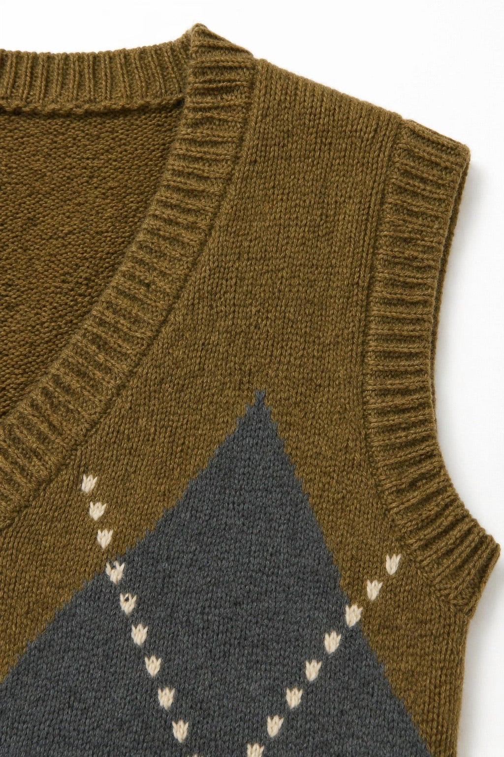 JA97 Olive Argyle Knit Sweater Vest