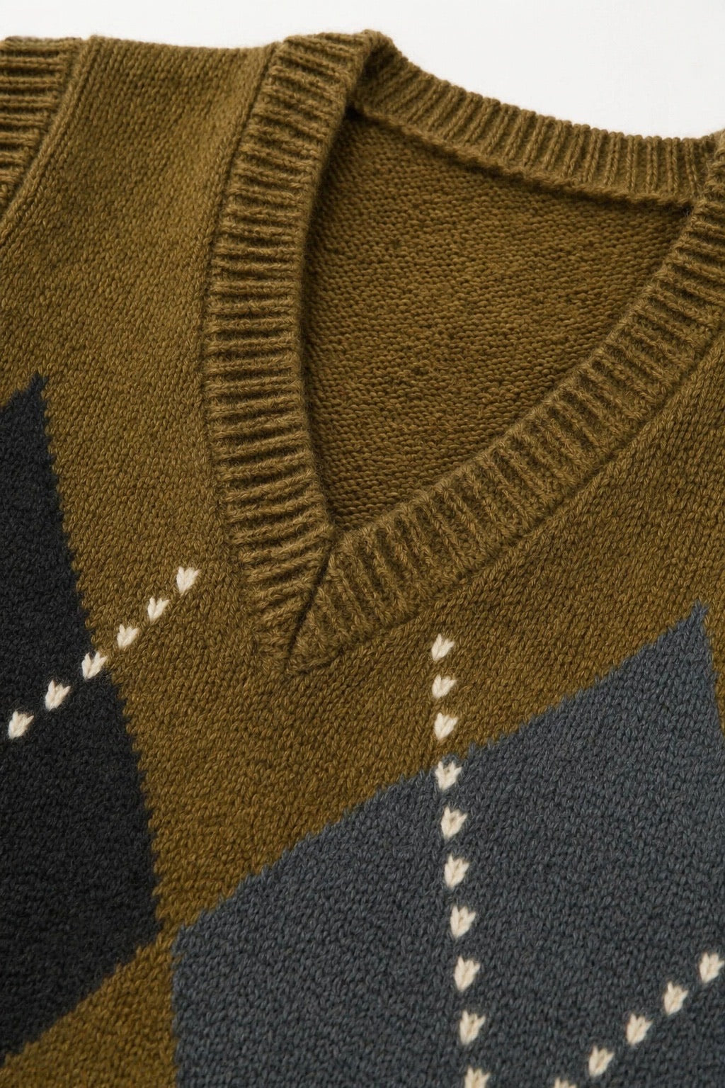 JA97 Olive Argyle Knit Sweater Vest