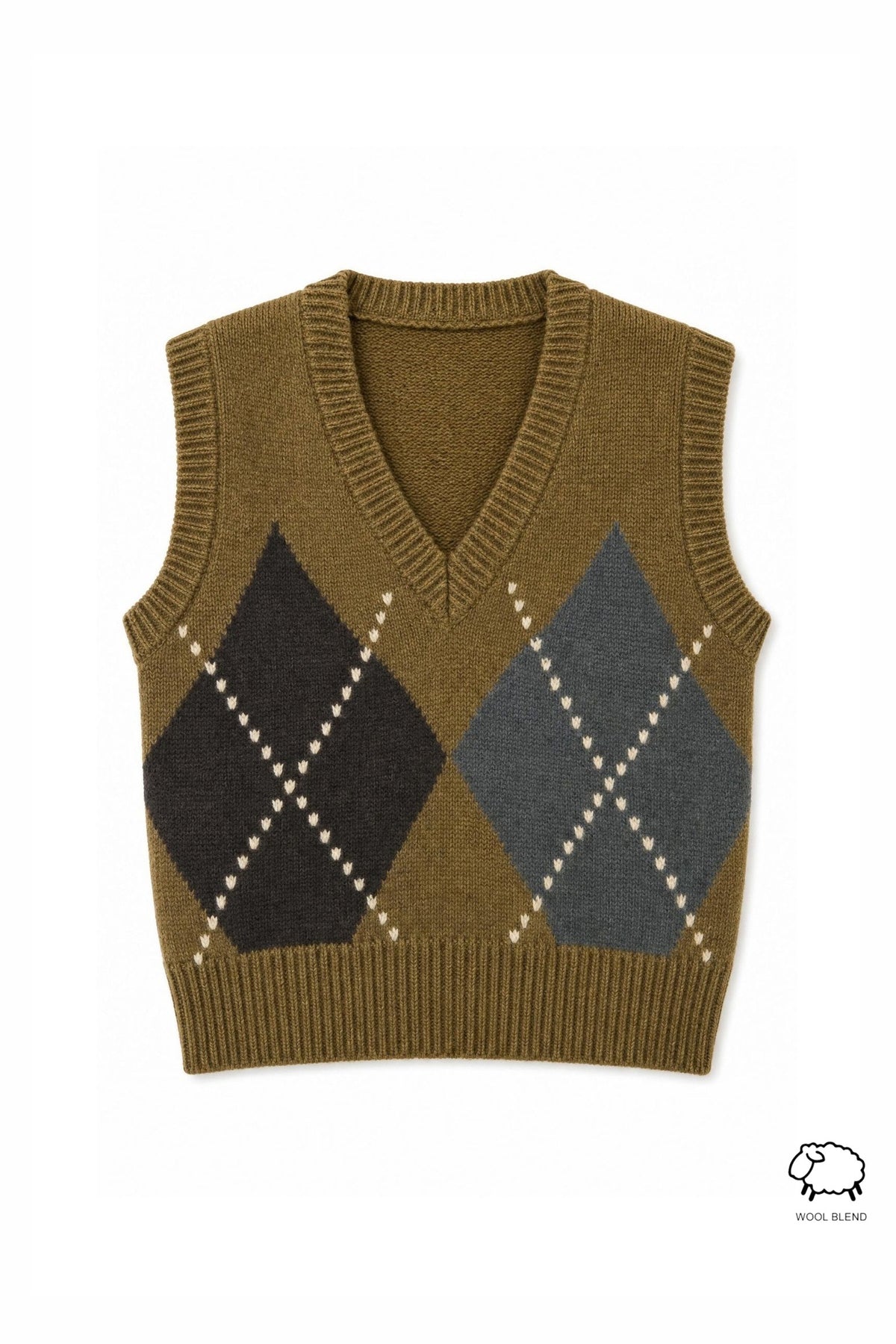 JA97 Olive Argyle Knit Sweater Vest