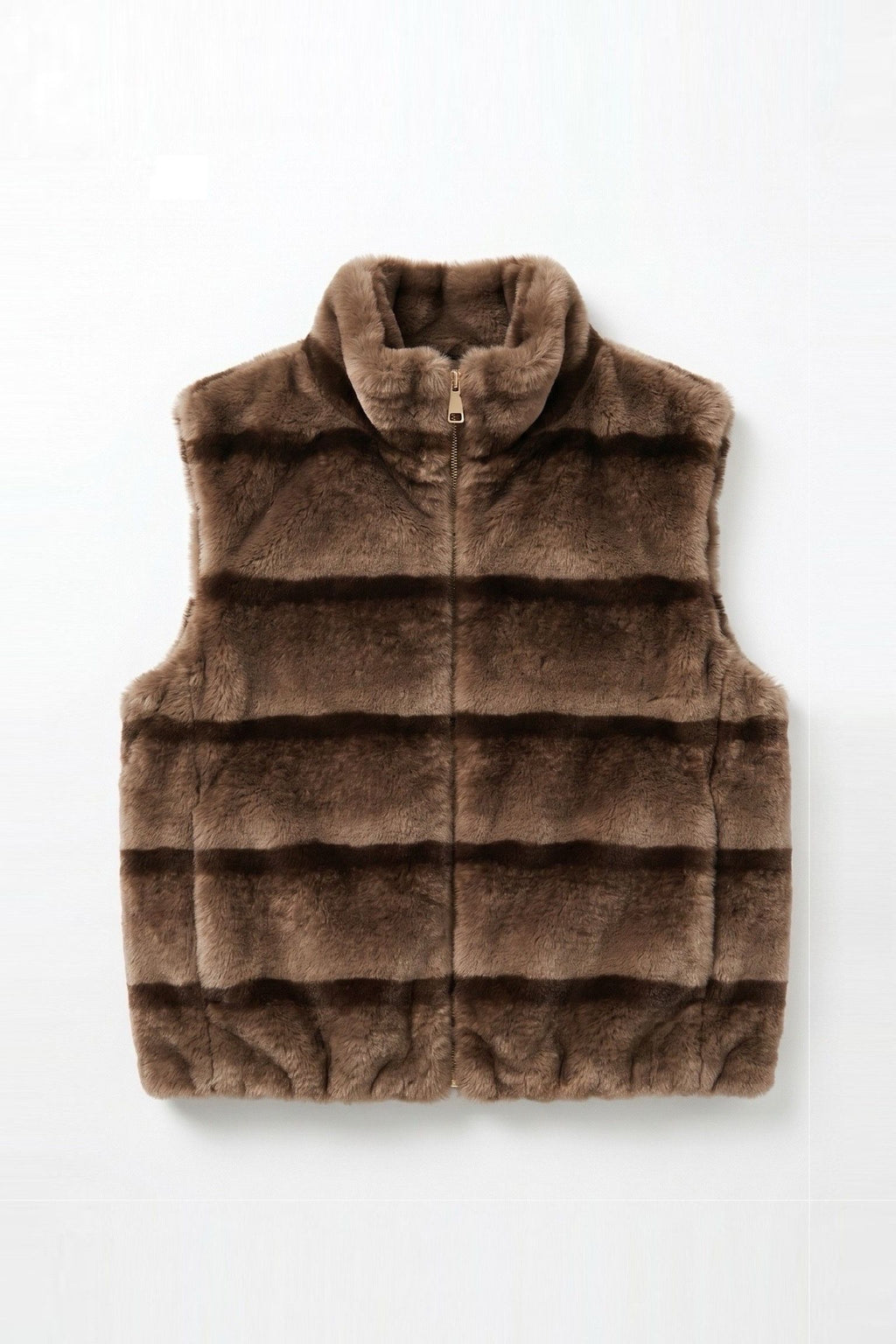 JA99 Taupe Striped Faux Fur Vest