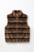 JA99 Taupe Striped Faux Fur Vest